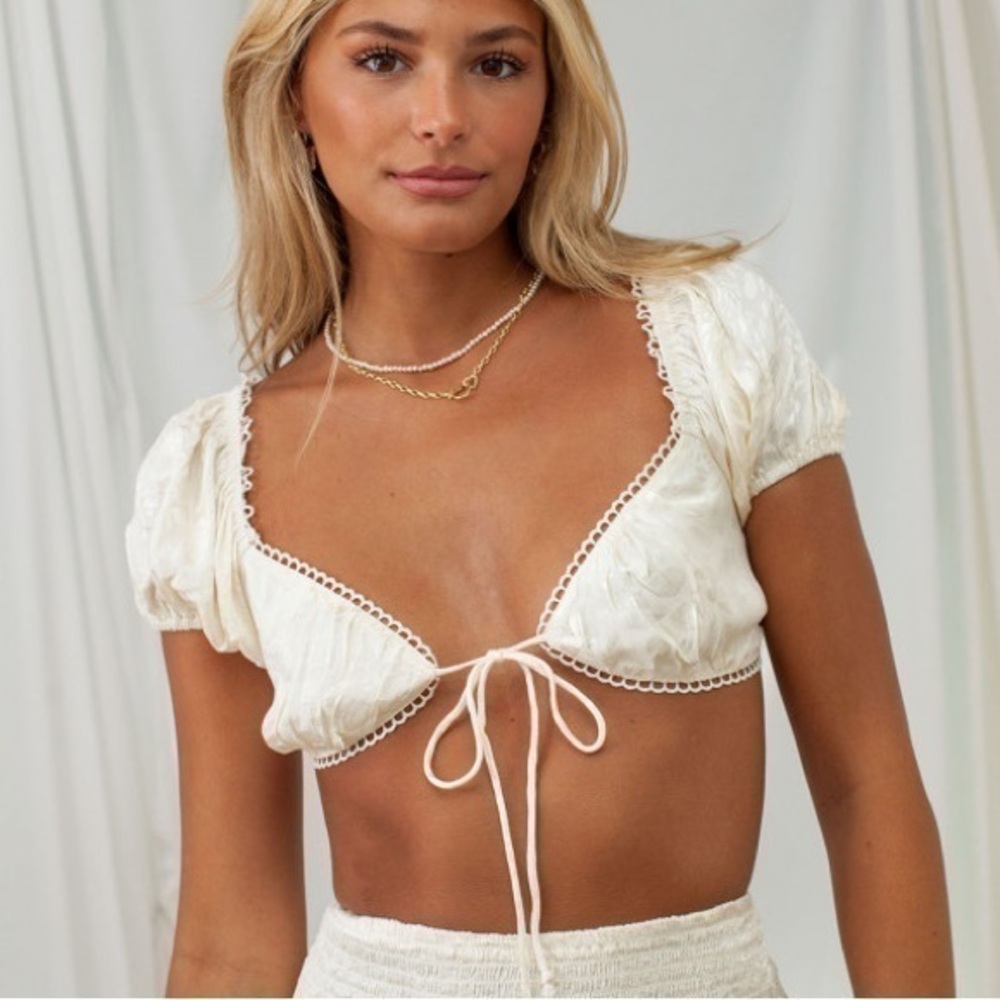 Ivory satin cheetah crop top NWT